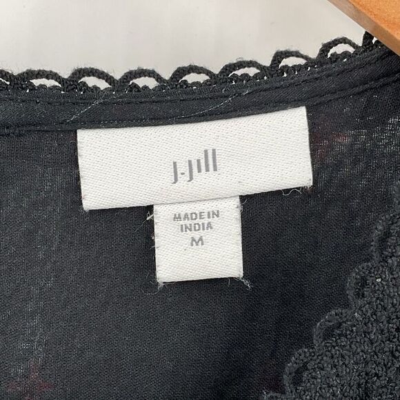 J Jill Pintucked Lace Trim Midi Dress Tiered A-Line Black Red Women Medium Boho - Picture 9 of 11